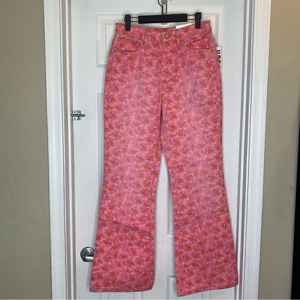 BDG Urban Outfitters Pink Rose Floral High Rise Flare Leg Jeans Size 27
